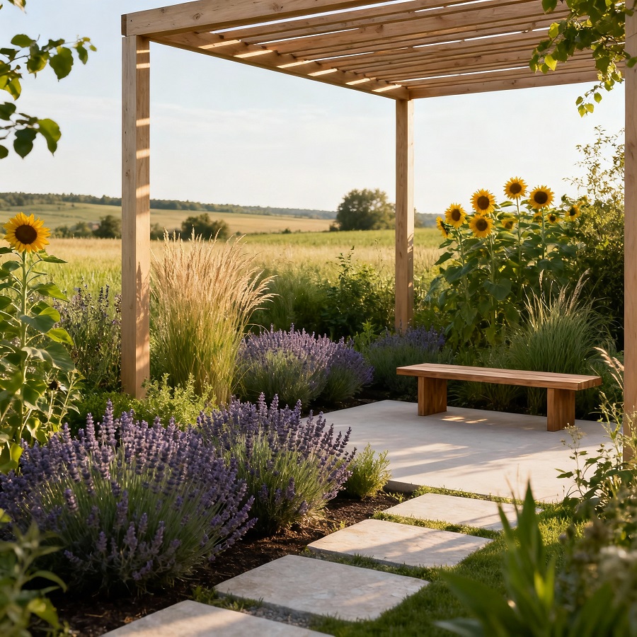 Készház stílusához épített kert